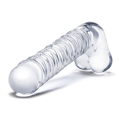 Gläs 8 inch Realistic Ribbed Glass G-Spot Dildo with Balls at glastoy.com