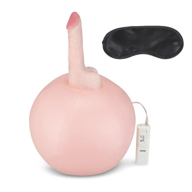 Inflatable Sex Ball, vibrating control device and blindfold as part of the Lux Fetish Inflatable Sex Ball With Vibrating Realistic Dildo