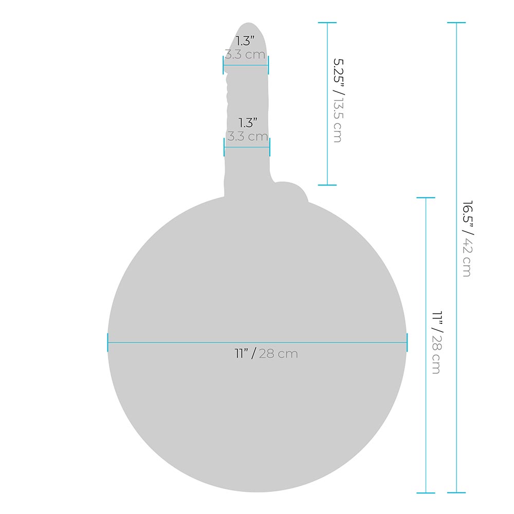 Size and measurements of the Lux Fetish Inflatable Sex Ball With Vibrating Realistic Dildo