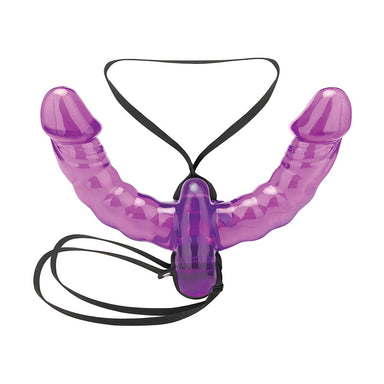 Side view of the Lux Fetish Pleasure For 2 Double-Ended Strap-On in Purple Color