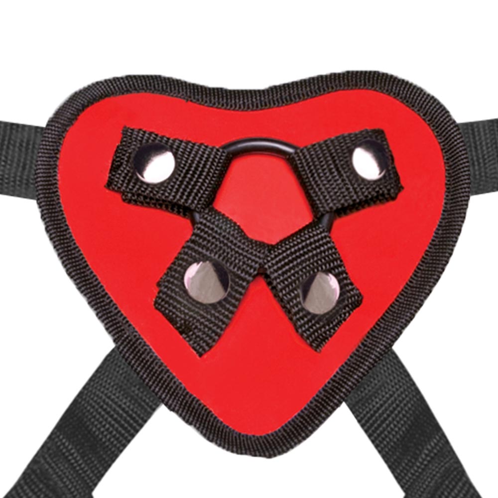 Red Heart Strap On Harness as part of the Lux Fetish Red Heart Strap On Harness & 5 inches Dildo Set