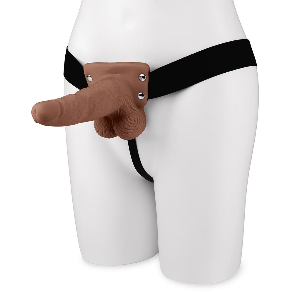 Shop the Lux Fetish 6 inches Rechargeable Strap-On With Balls in Brown color