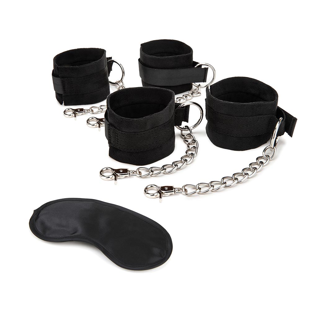wrist cuffs, ankle cuffs and blindfold as part of the Lux Fetish 6-Piece Inflatable BDSM Sex Sofa Set