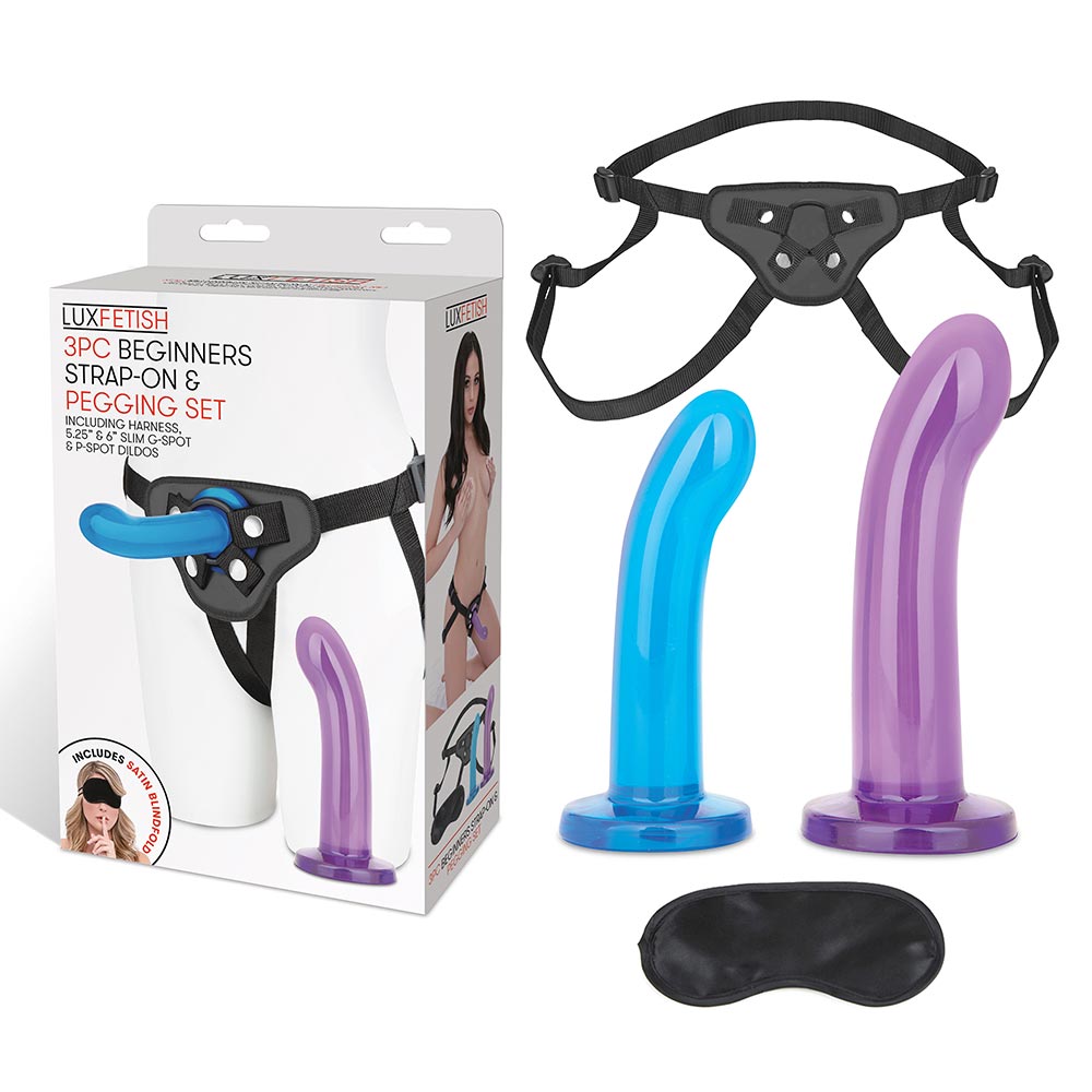 Packaging of the Lux Fetish 3-Piece Beginners Strap-On & Pegging Set